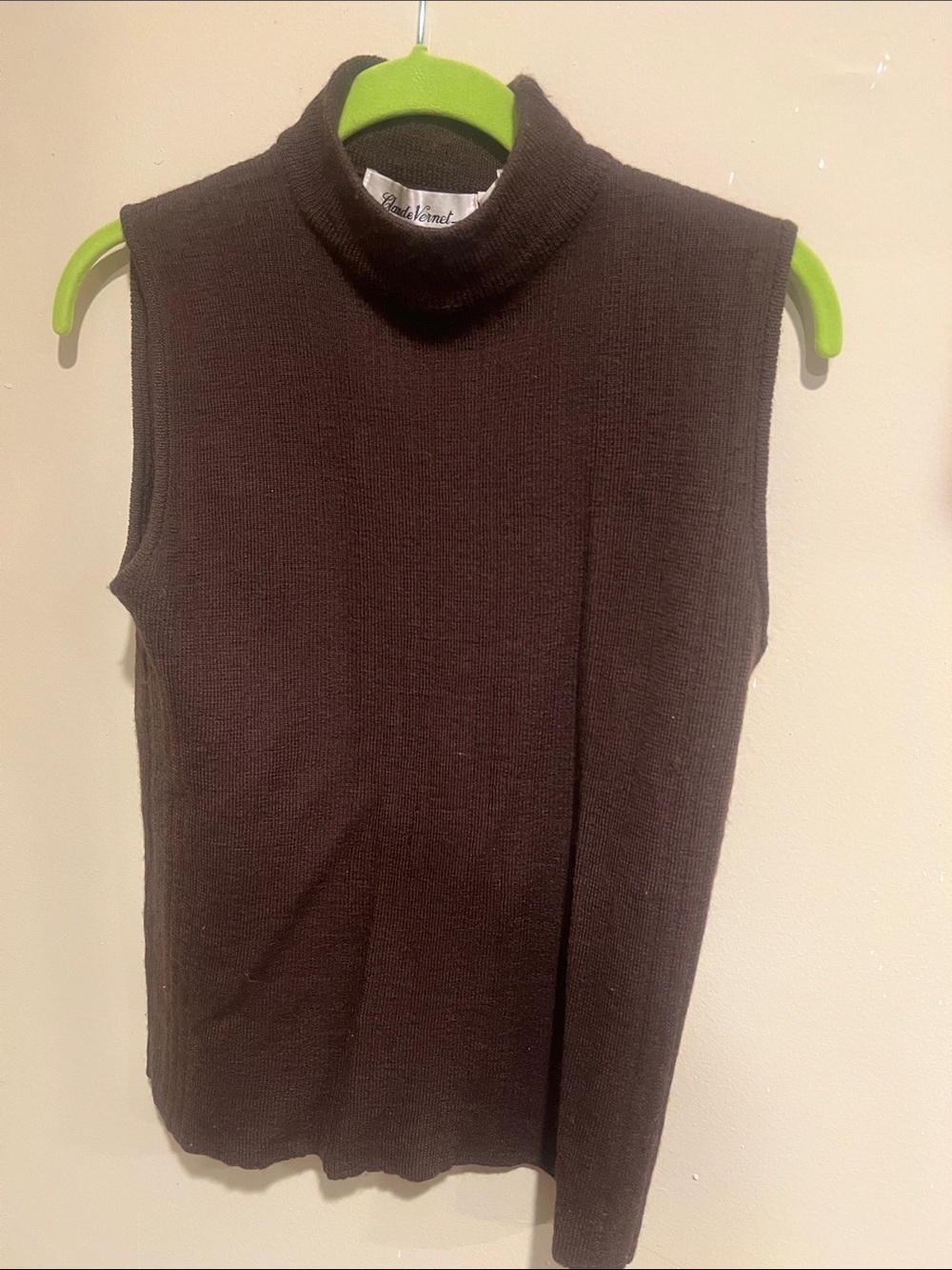 Sleeveless Turtleneck  100% Wool Tank Top in Dark Brown